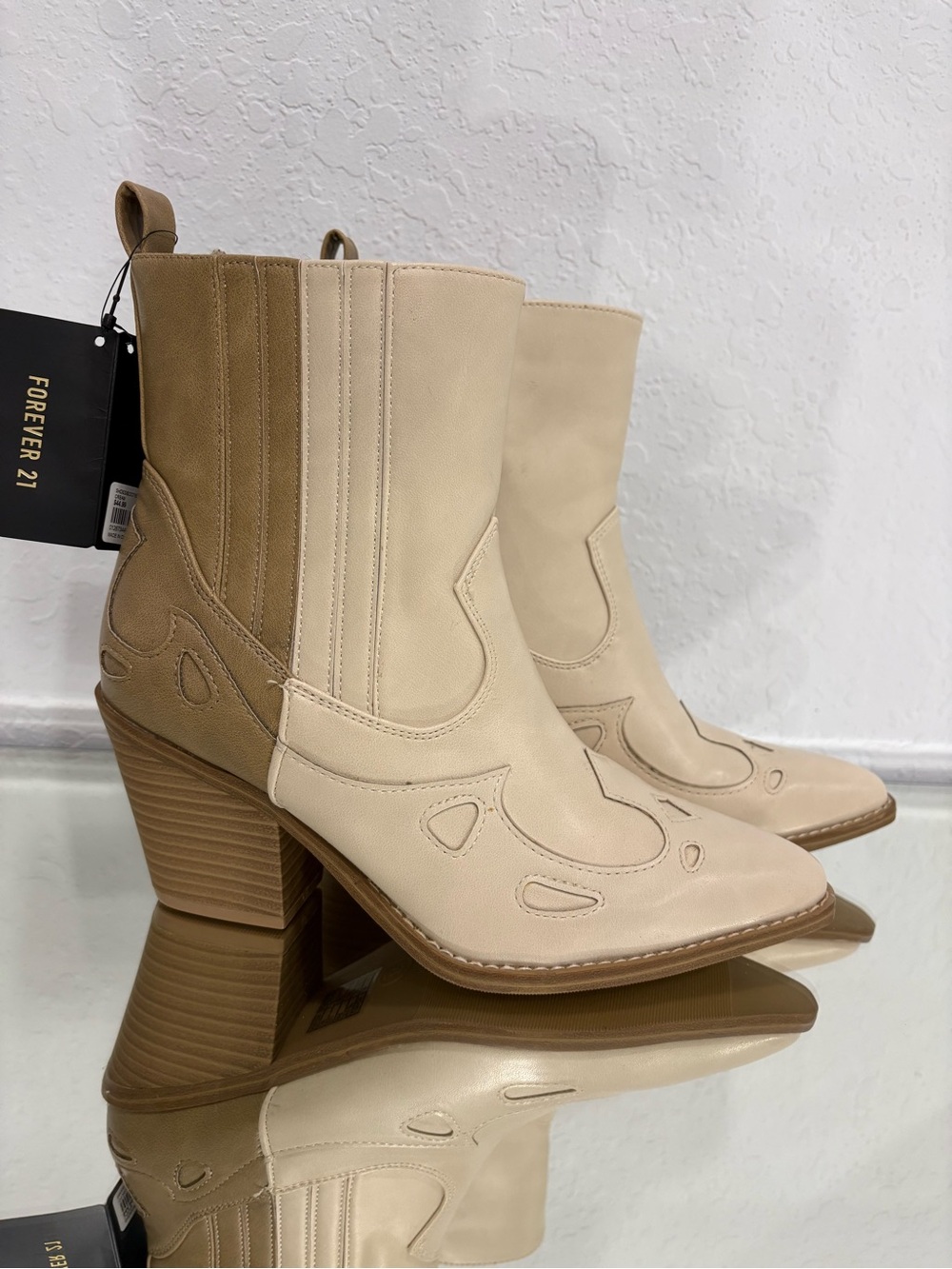 Forever 21 Beige Western Block-Heel Ankle Boots